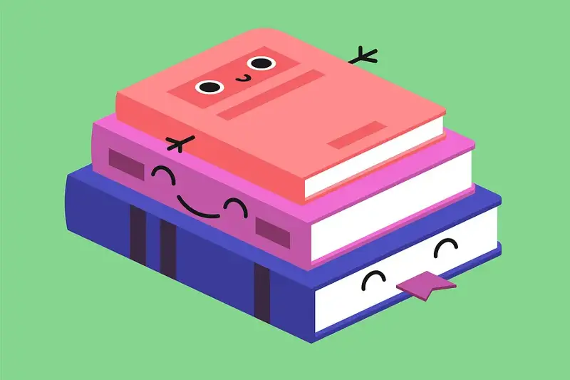 Smiling Cute Stack of Colored Books, Habituate kid card.