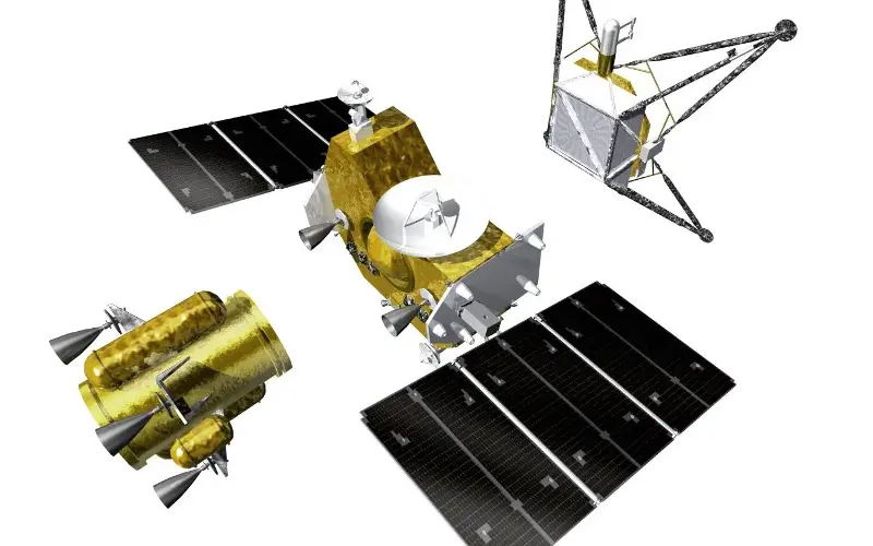 The MMX spacecraft comprises three modules (L-R), the propulsion module, the return module and the exploration module - Esa