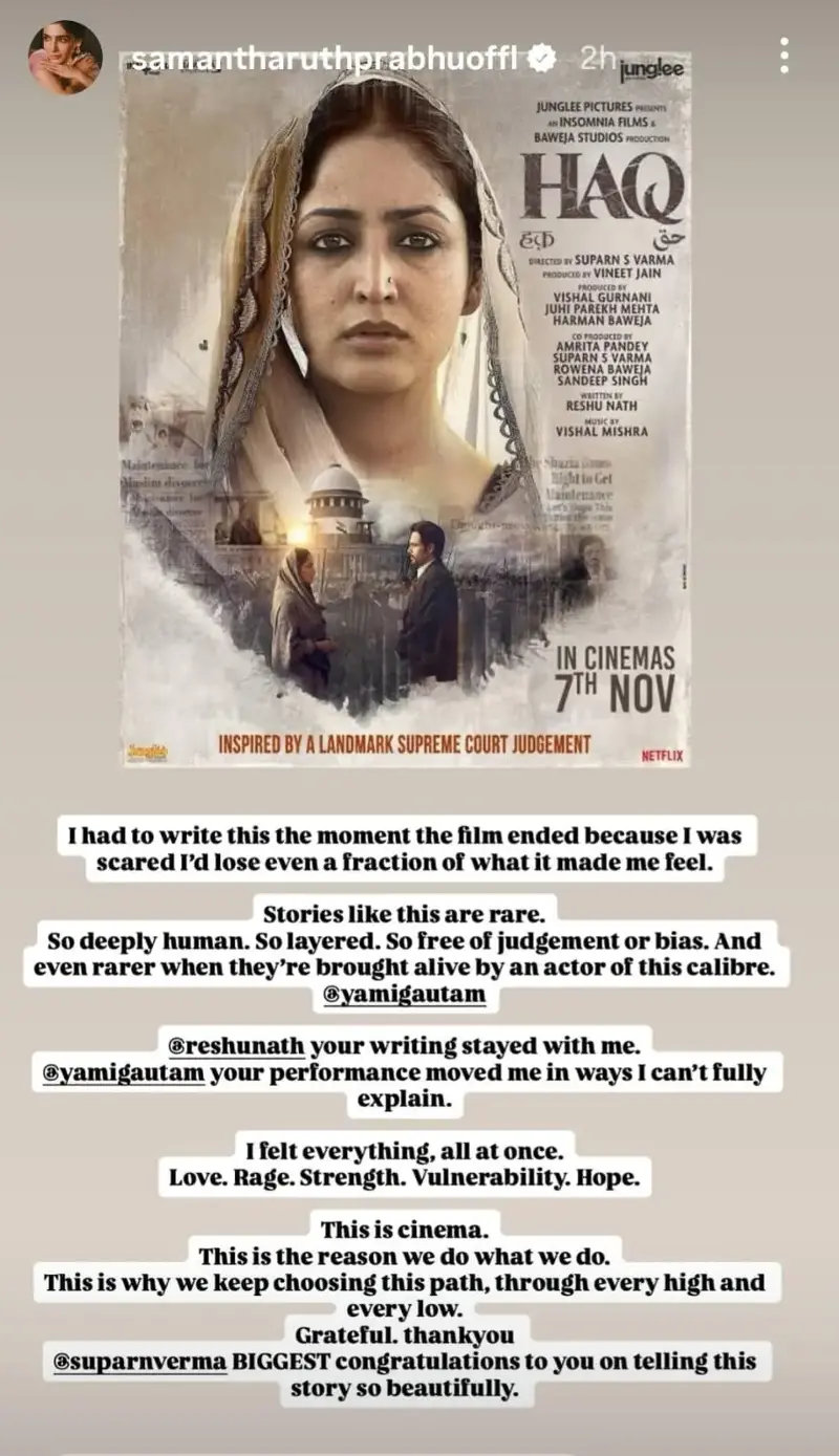 Samantha's Insta Story.