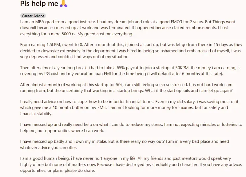 A post shared by a Reddit user. 