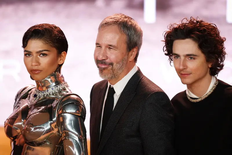 Zendaya, Denis Villeneuve and Timothee Chalamet at the world premiere of Dune: Part Two in London (AFP/Getty)