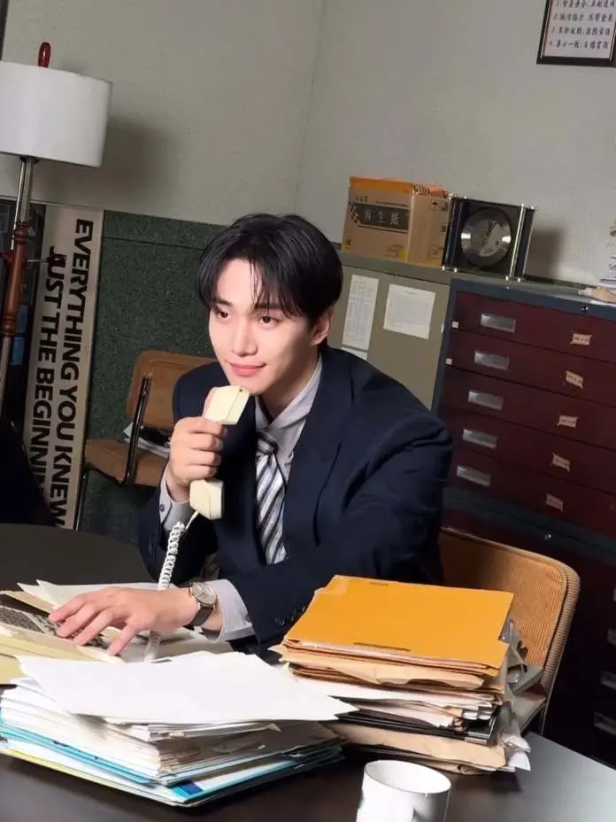 Lee junho posing for his drama typhoon family as a CEO