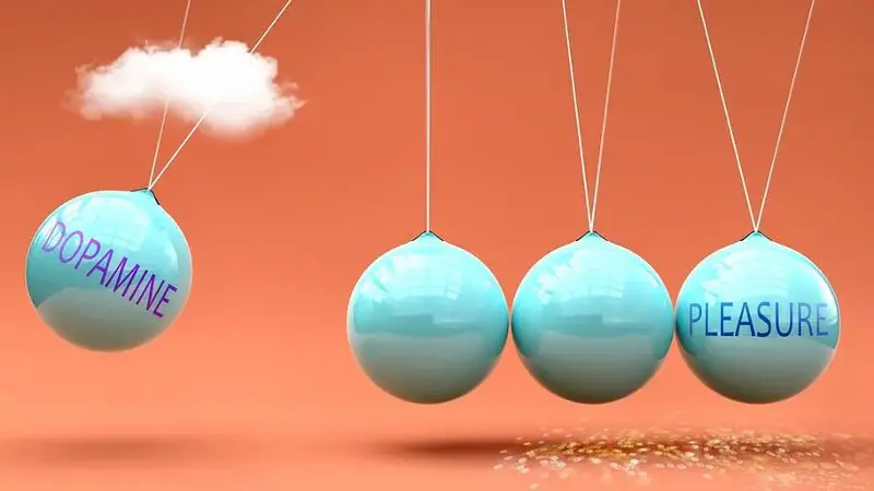Ball reading dopamine hitting stack of others reading pleasure