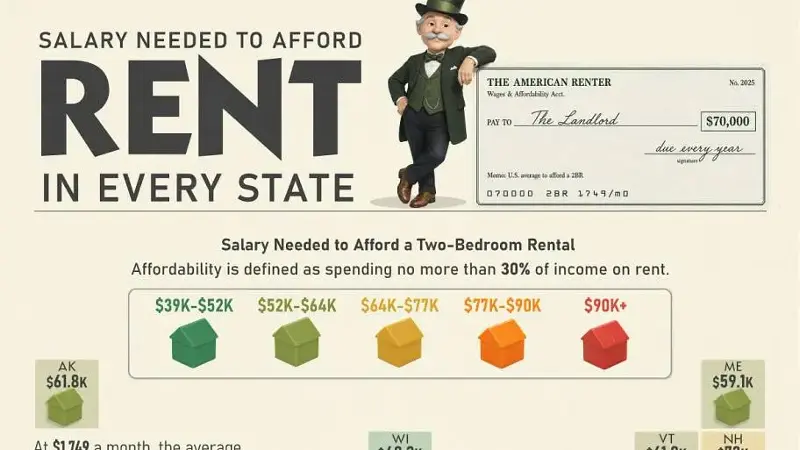 Salary Needed to Afford Rent in Every State infographic