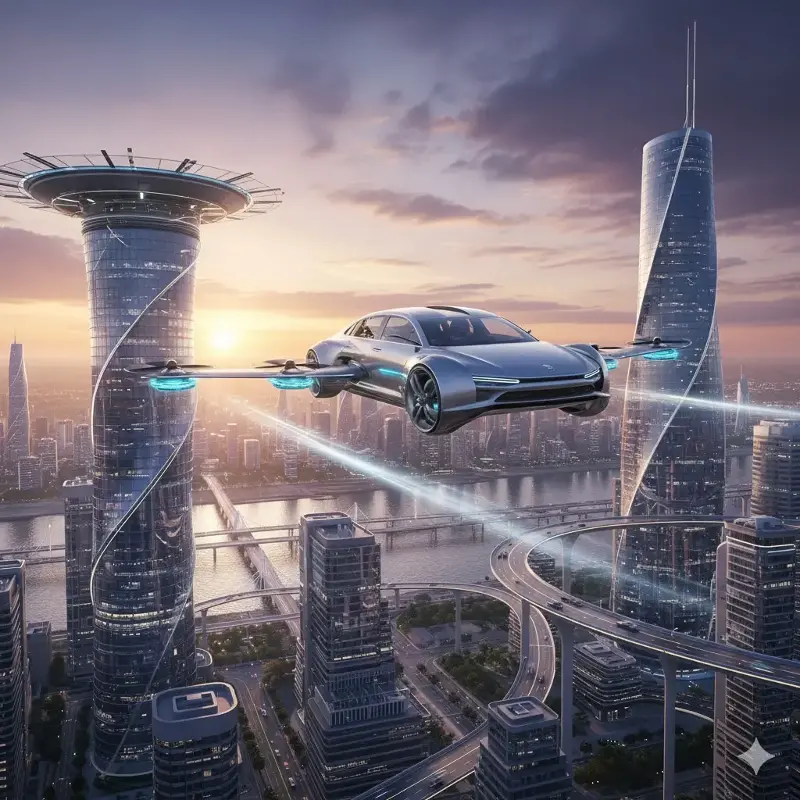 AI-generated graphic of flying cars.