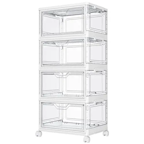 Kmiectse Clear Storage Bins With Lids - 4 Tier 23qt Plastic Stackable Bins