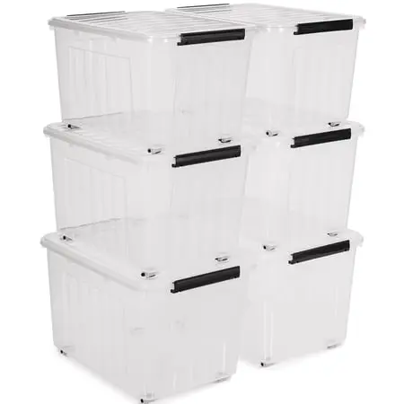 Kerhouze 82 Qt Clear Storage Bins With Lids Plastic Stackable 6 Pack