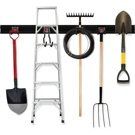 Workpro Garage Storage, Garden Tool Organizer Wall Mount 64 Inch With 8 Adjustable Hooks and Hangers, 4 Rails Steel Heavy Duty Tool Rack Holder