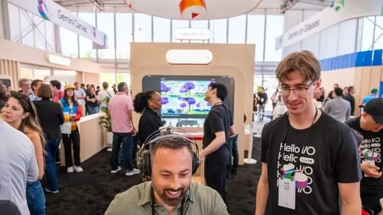 Conference attendees trying out activities that highlight Google's Gemini AI.