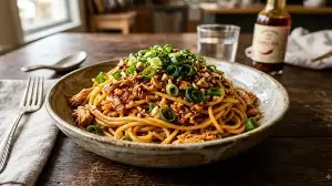 This spicy, creamy Japanese chicken pasta recipe packing 43g of protein, 447 calories will satisfy your cravings