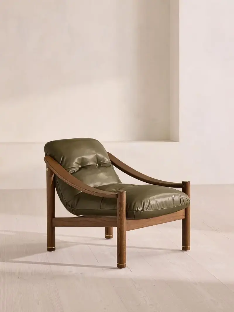 Karine Armchair, Dark Stain, Leather, Moss, Uk