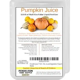 Pumpkin Juice 11-8-5 - Foliar Liquid Fertilizer With Essential Micro-Nutrients for Pumpkins and Vegetables (1 Quart)