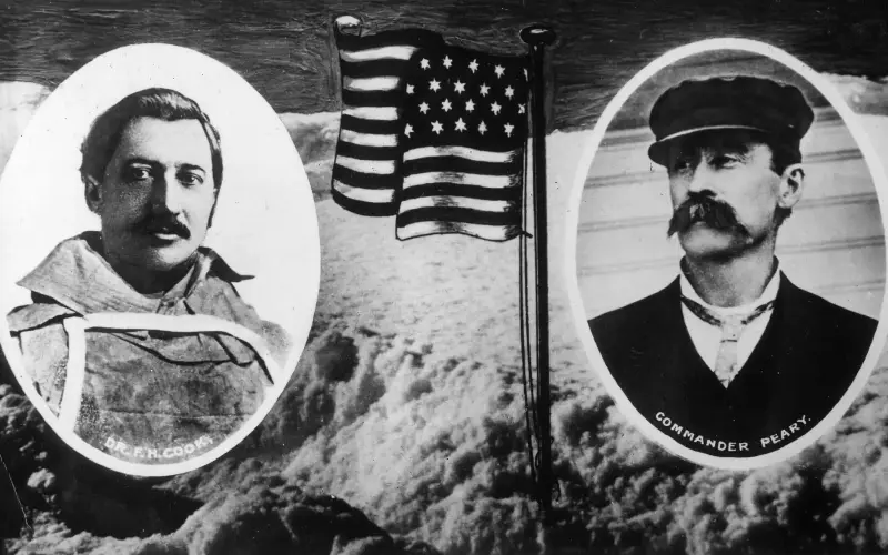 Memorabilia of American explorers Frederick Albert Cook, left, and Robert Peary - Hulton Archive