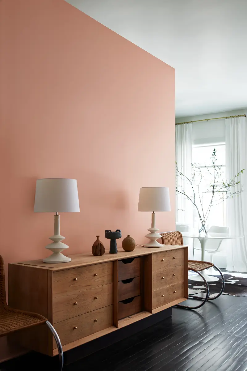 Living room painted in Benjamin Moore Conch Shell 052. (Image credit: Benjamin Moore)