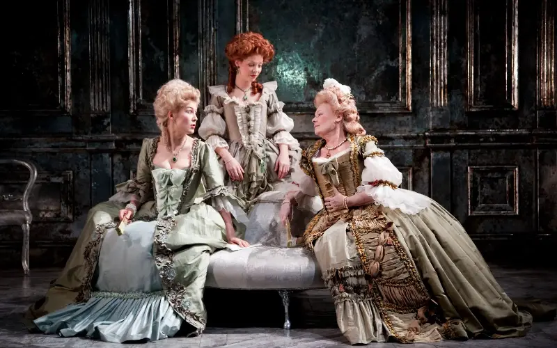 With Rosamund Pike (left) and Fiona Button (centre) in Madame de Sade at Wyndham’s Theatre - Johan Persson