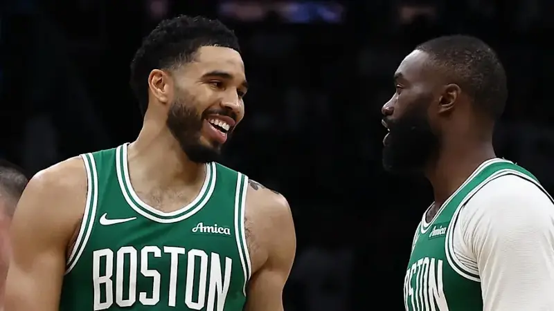 Boston Celtics forward Jayson Tatum and guard Jaylen Brown
