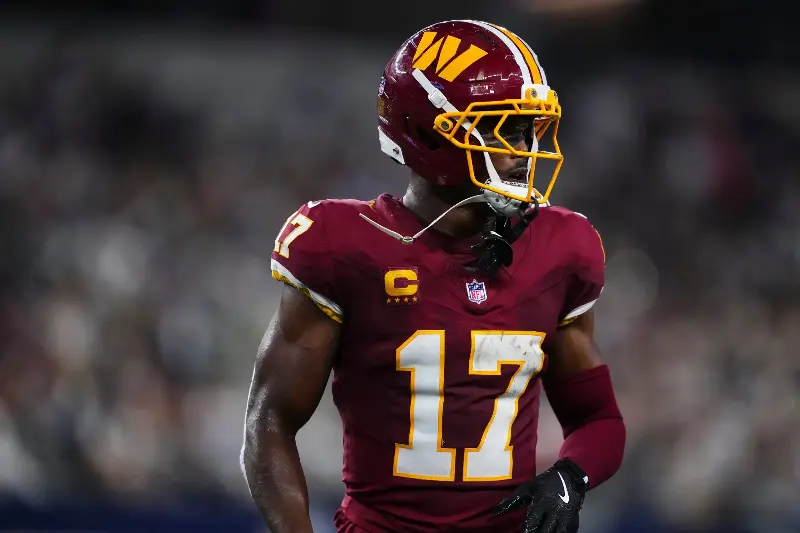 Terry McLaurin #17 of the Washington Commanders looks on from the field during an NFL football game against the Dallas Cowboys at AT&T Stadium on September 20, 2026 in Arlington, Texas. (Photo by Cooper Neill/Getty Images)