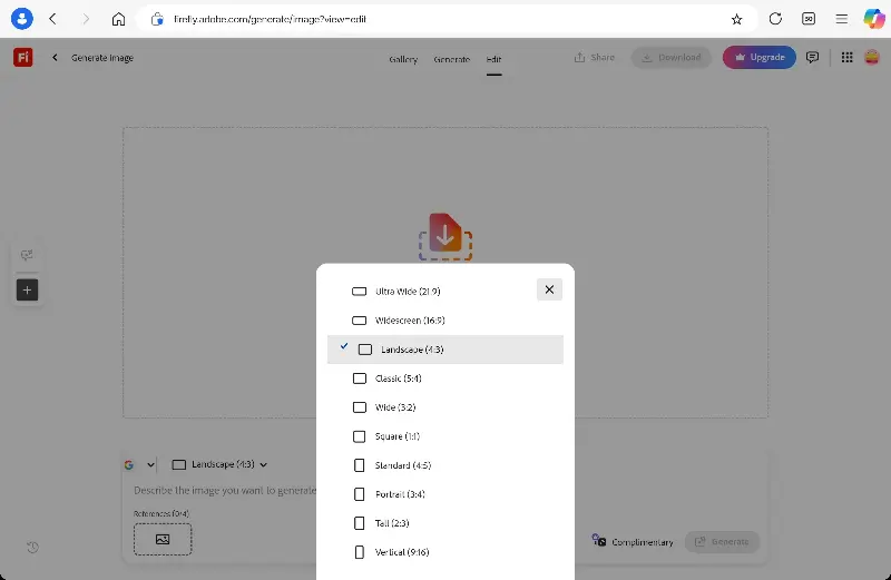 Aspect ratio setting in Adobe Firefly