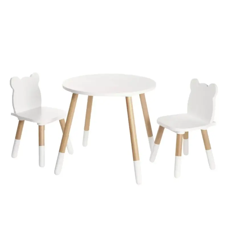 Bear Table & Chairs Set, White/Natural