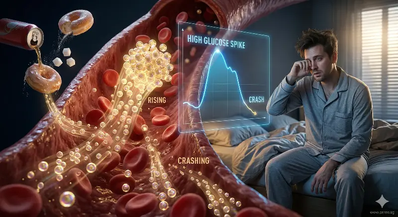 Medical visualization of glucose spikes affecting sleep energy and fatigue