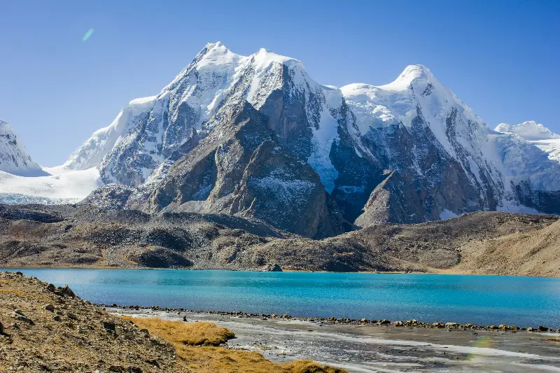 Camp by Gurudongmar Lake amid Sikkim’s snow-capped mountain beauty.