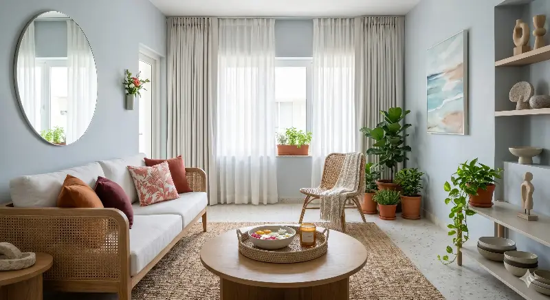 Make your home cosy with textures and greenery. 