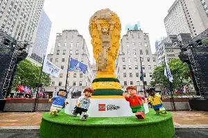Giant LEGO World Cup trophy unveiled.
