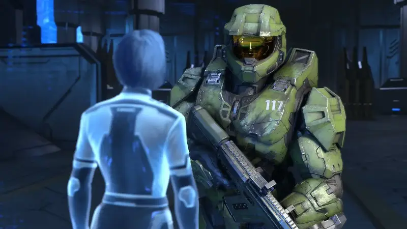 A screenshot of Master Chief during one of the best Xbox Series X games, Halo Infinite