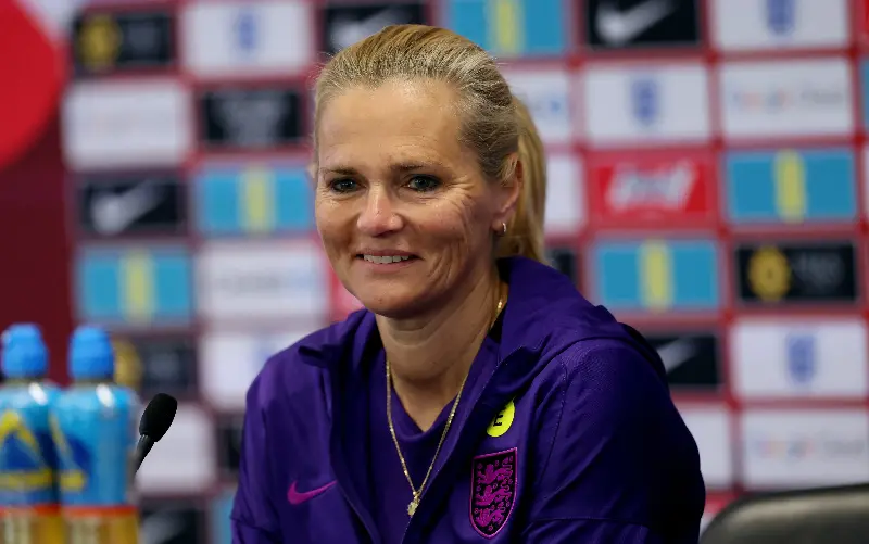 England manager Sarina Wiegman at a press conference. 
