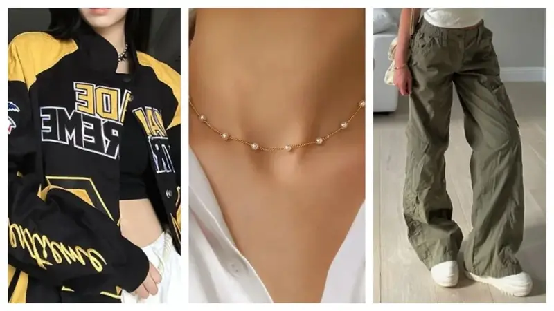 Balance streetwear with dainty pieces.