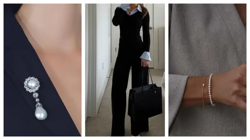 Contemporary boss lady outfits also benefit from pearls.