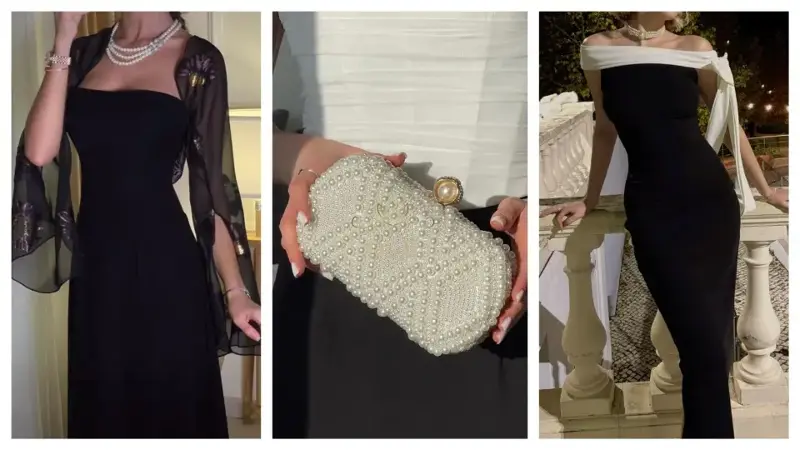 Pearl accessories are all the rage for evening dress.