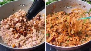 Try this delicious kung pao chicken noodles with 52g protein and 450 calories per serving: See step-by-step preparation