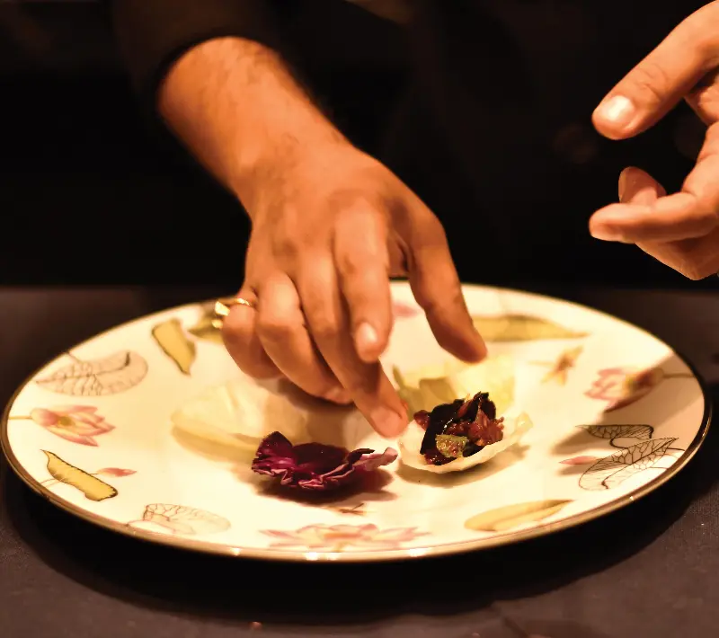 Jamun chat lettuce wrap with compressed watermelon