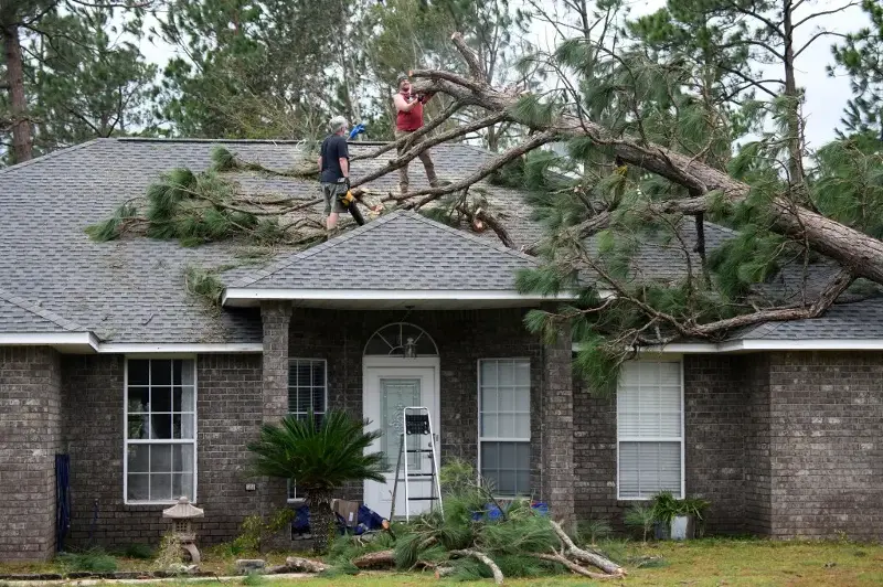 Jeff Lundy cuts up a pine tree that fell on his father-in-law’s house during Isaias on Saturday, October 10, 2026, in Milton, Florida.