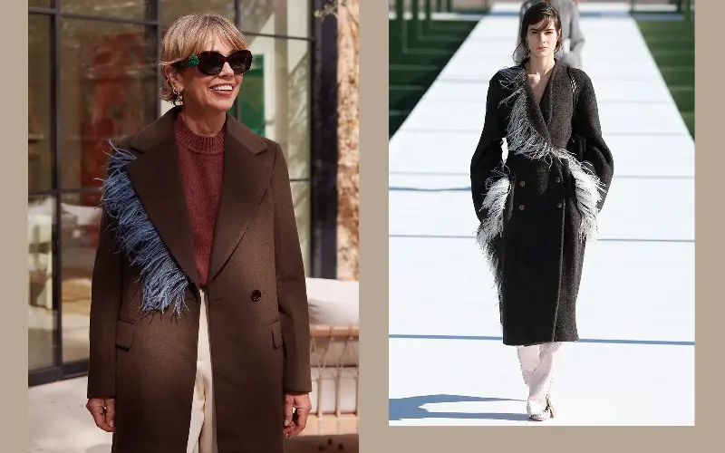 Dior’s idea is to apply feathers sparingly to serious tailoring – a flicker of whimsy rather than Big Bird