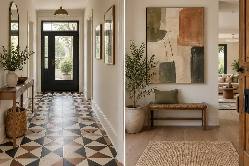 You can either add a patterned floor or a statement painting. 