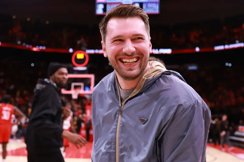 Luka Doncic #77 of the Los Angeles Lakers celebrates the 98-78 win against the Houston Rockets in Game Six of the First Round of the NBA Western Conference Playoffs at Toyota Center on May 01, 2026 in Houston, Texas. NOTE TO USER: User expressly acknowledges and agrees that, by downloading and or using this photograph, User is consenting to the terms and conditions of the Getty Images License Agreement. (Photo by Kenneth Richmond/Getty Images)