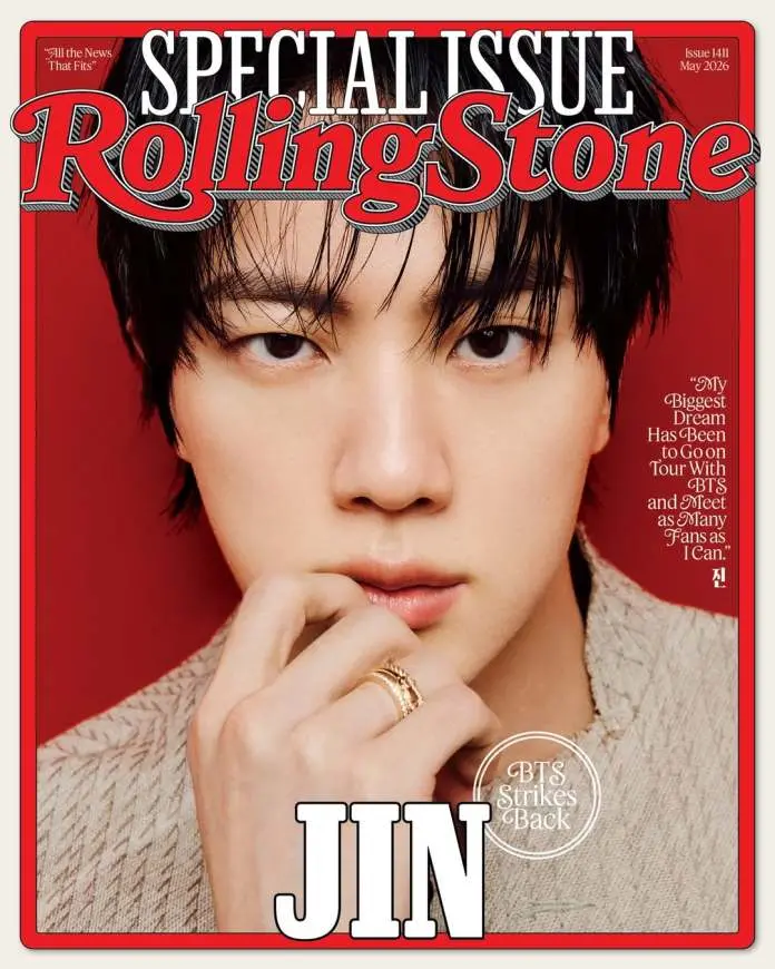Cover of Rolling Stone magazine featuring a close-up portrait of Jin from BTS, with the title 'SPECIAL ISSUE' and the text 'JIN' prominently displayed at the bottom.