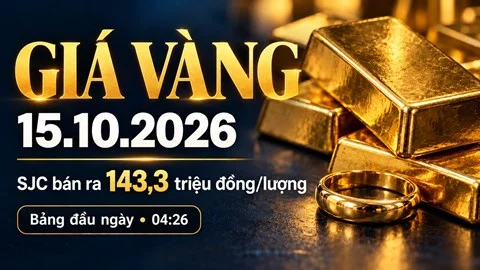 Gold price today, October 15, 2026: SJC selling price 143.3 million VND/ounce.