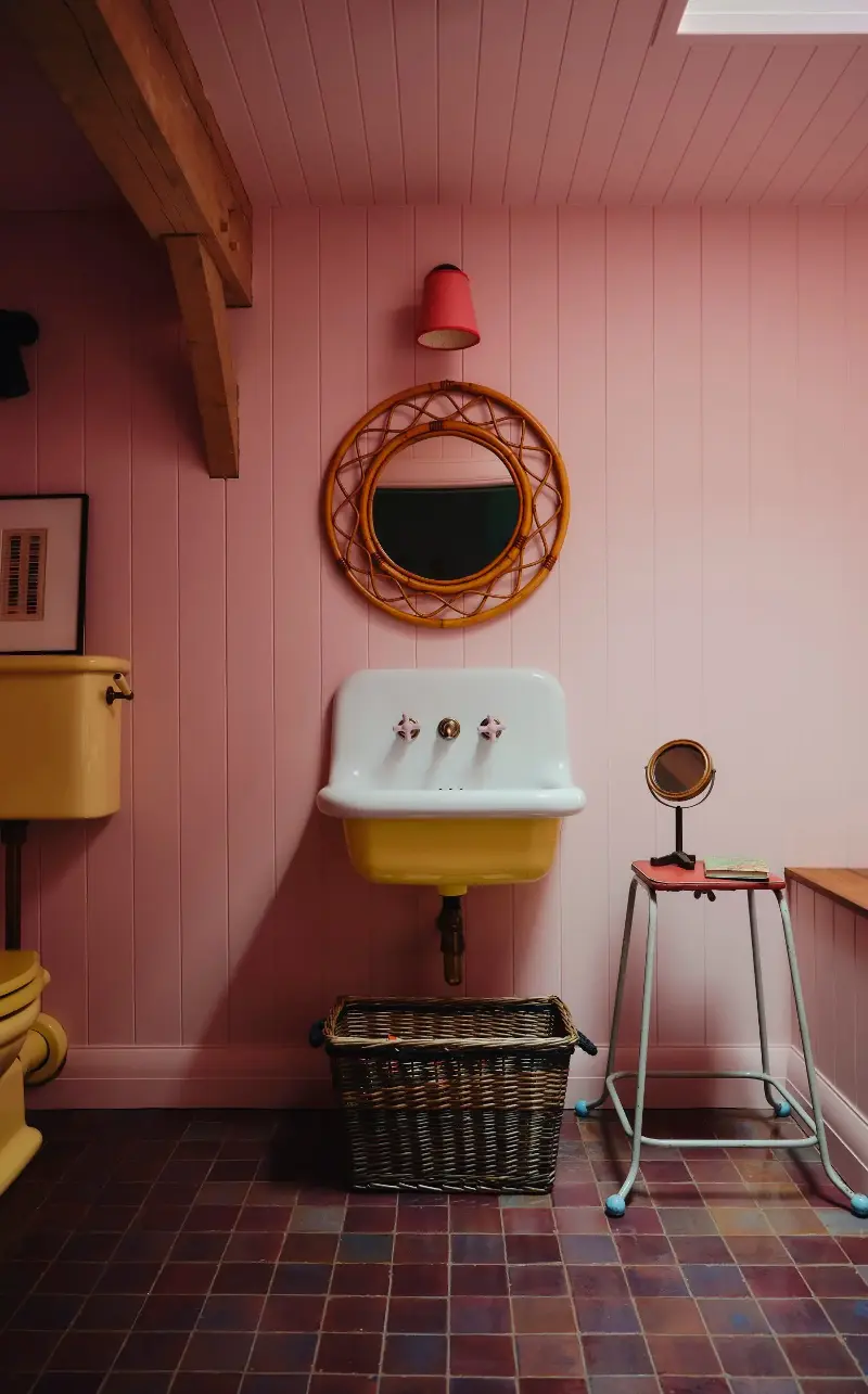 Harding says playful combinations can work well in less-used spaces, such as an extra WC