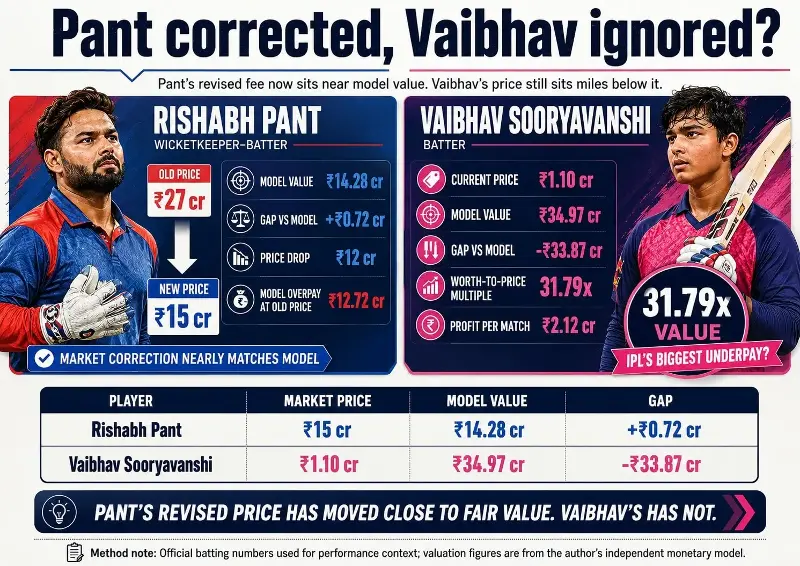 Pant and Sooryavanshi: Modelled Worth vs Market Value