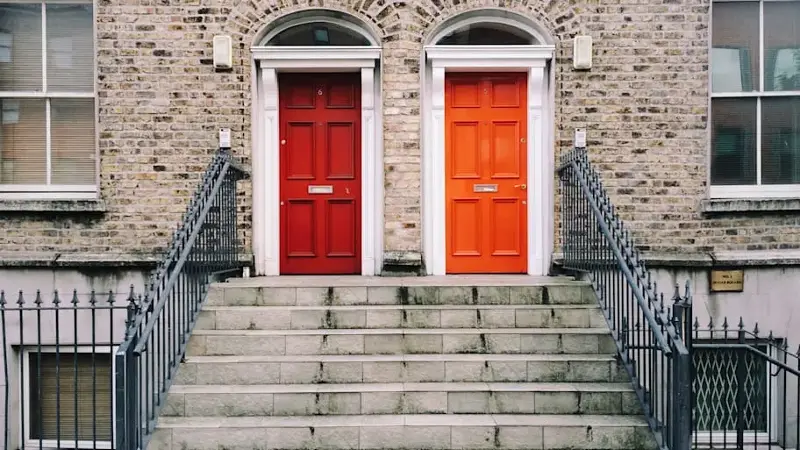 Two (almost) identical front doors in Dublin, Ireland.