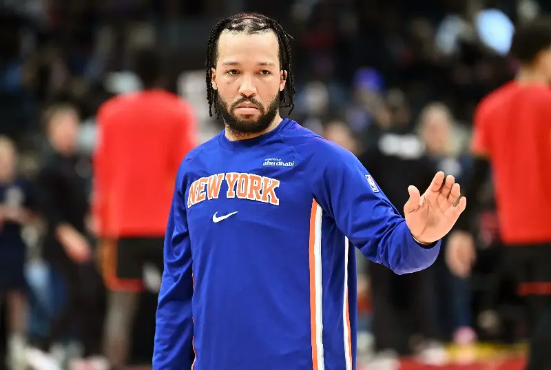 Jalen Brunson #11 of the New York Knicks warms up before the third quarter against the Atlanta Hawks at State Farm Arena on April 06, 2026, in Atlanta, Georgia. (Photo by Paras Griffin/Getty Images)