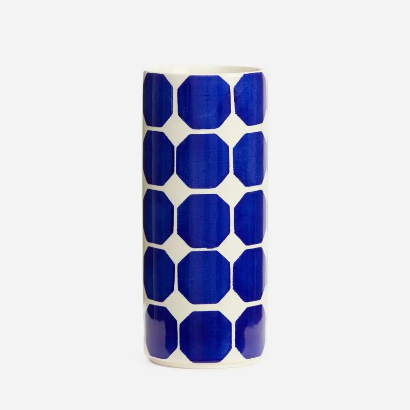 electric blue geometric patterned vase
