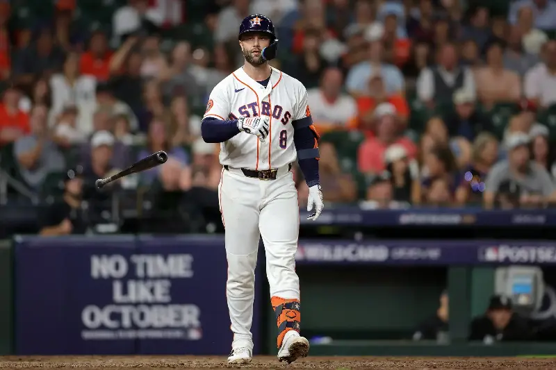 Christian Walker #8 of the Houston Astros tosses his bat after drawing a walk in the ninth inning against the Chicago White Sox in game one of the American League Wild Card Series at Daikin Park on September 29, 2026 in Houston, Texas. (Photo by Alex Slitz/Getty Images)