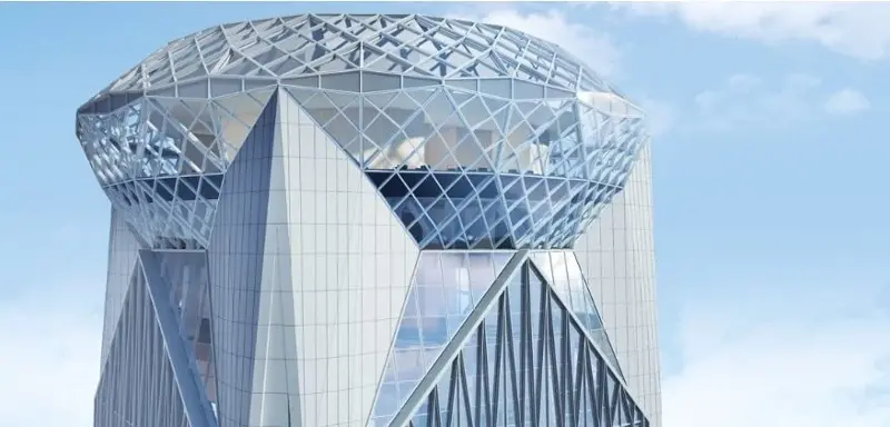 A simulation of the diamond-studded steel frame atop the Goldin Finance 117 tower.