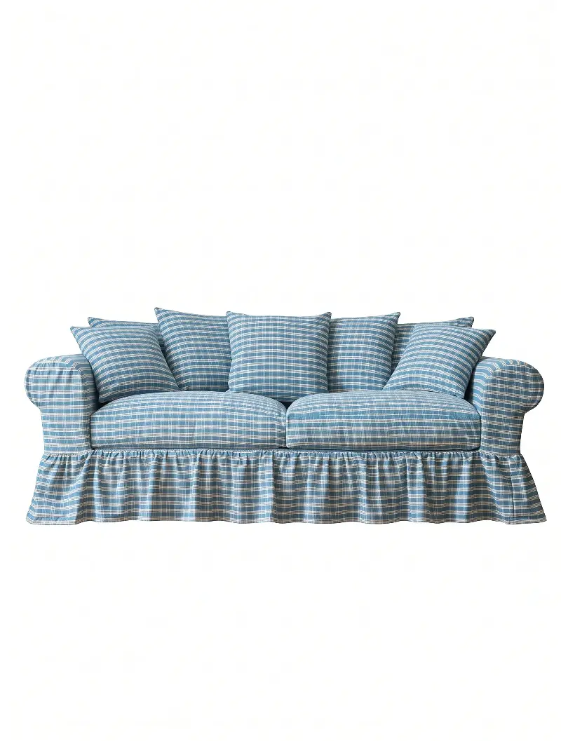 Blue gingham ruffled sofa
