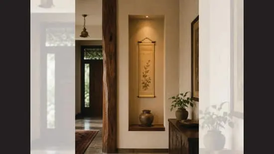 The tokonoma is a small alcove reserved for a single display, such as a scroll or a flower. (ILLUSTRATION CREATED USING CHATGPT)