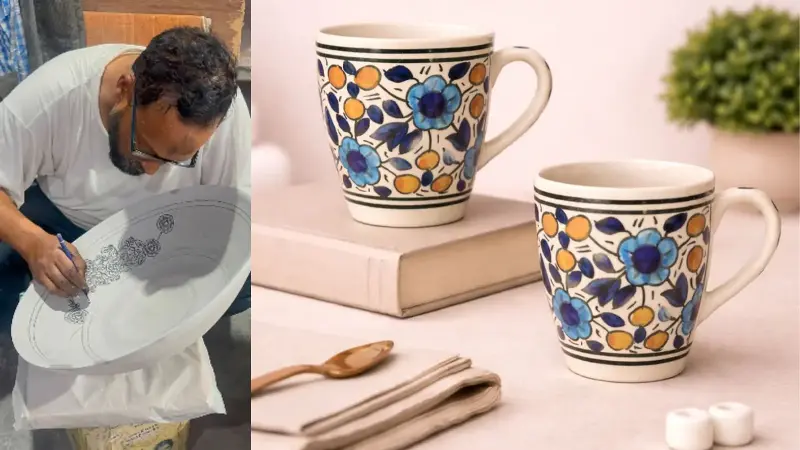 National Award winner Raisuddin keeps Khurja pottery relevant with ceramic lamps, décor and handcrafted pieces designed for today's interiors.